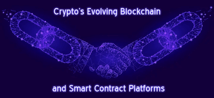 A digital handshake with the arms looking like chainlinks representing blockchains and smart a smart contract